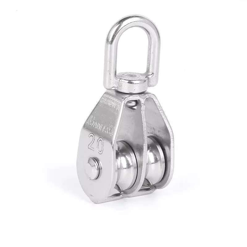 M15-M100 Double Wheel Lifting Swivel Pulley Block 304 Stainless Steel Double Pulley Heavy Duty Traction Wheel Line Rope Roller