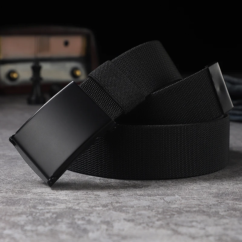 Non perforated and non punched men\'s automatic buckle waistband with elastic canvas belt, women\'s Korean version versatile stude