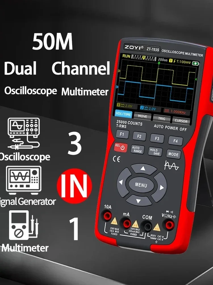 

ZOYI Dual-Channel Oscilloscope ZT-703S Multifunction Multimeter Signal Generator 3-in-1 High Precision