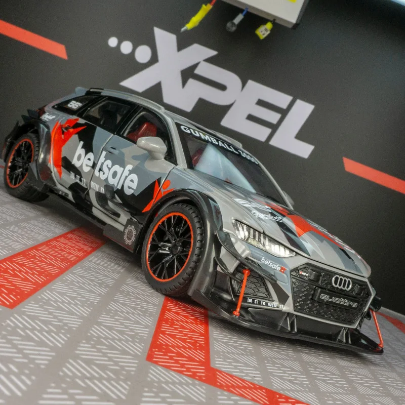 

1:24 Audi RS6 modified alloy car model ornaments collection acousto-optic pull back doors can open children's toy car gifts.
