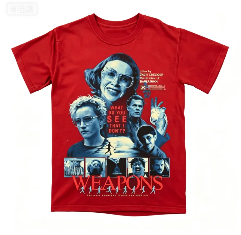 2026 new Fashionable unisex oversized T-shirt, blue-collar character portrait, scene frame, classic horror movie print