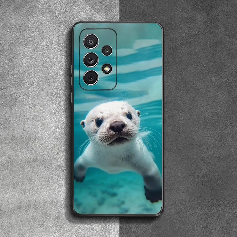 Cute Animal Seal Phone Case For Samsung S24,23,22,30,21,10,9,Ultra,Plus,Lite,FE,Soft Silicone Black Cover