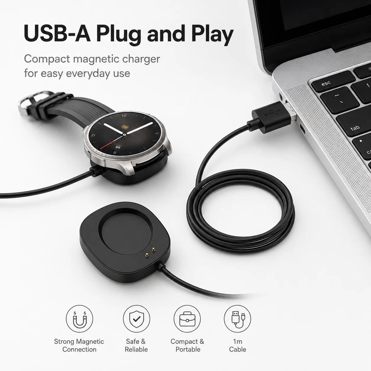 Magnetic Watch Charging Cable For Amazfit T Rex 3 Balance 2 Helio Strap Cheetah Pro Smartwatch Charger Dock 100cm PVC Line