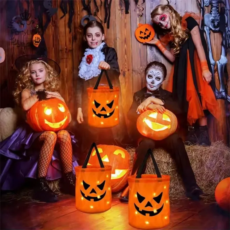 40PCS LED Halloween Gift Box Children Trick or Treat Without Sugar Blank Candy Bag Lights Up Pumpkin Halloween Basket