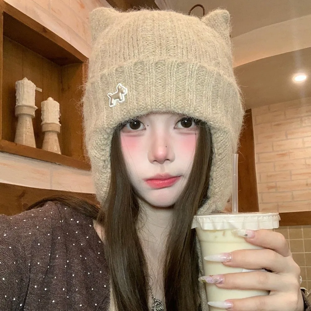 Warm Polyester Fleece Lined Beanie Large Head Circumference Ear Protection Warm Winter Hat 56cm To 58cm Thick Knit Hat For Women