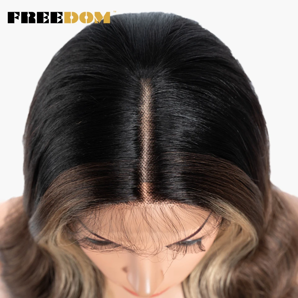 FREEDOM Synthetic Lace Front Wigs Body Wave Ombre Blonde Brown Ginger Lace Wigs For Black Women Heat Resistant Cosplay Wigs