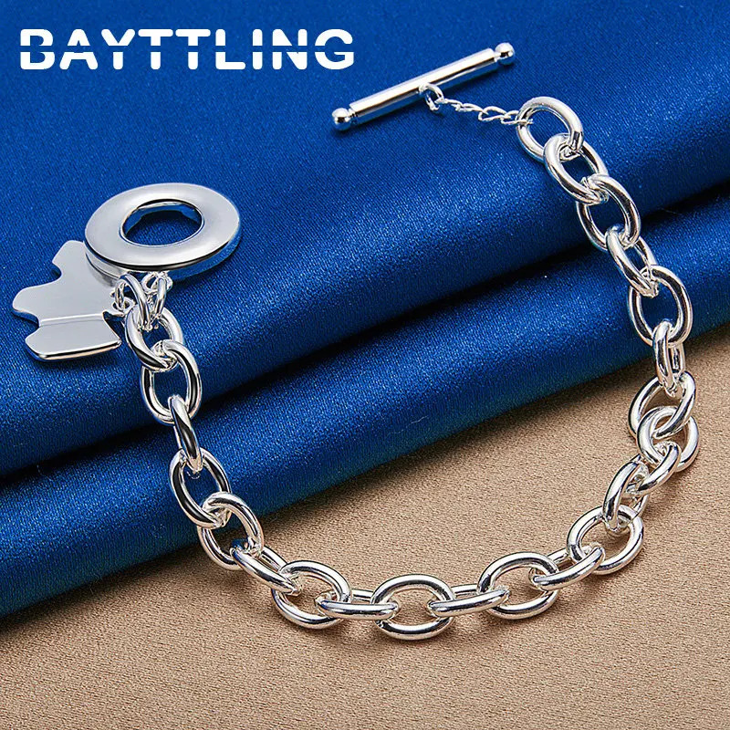 

BAYTTLING 925 Sterling Silver 8 Inches Glossy Dog Tag Pendant Bracelet For Women Fashion Wedding Jewelry Accessories