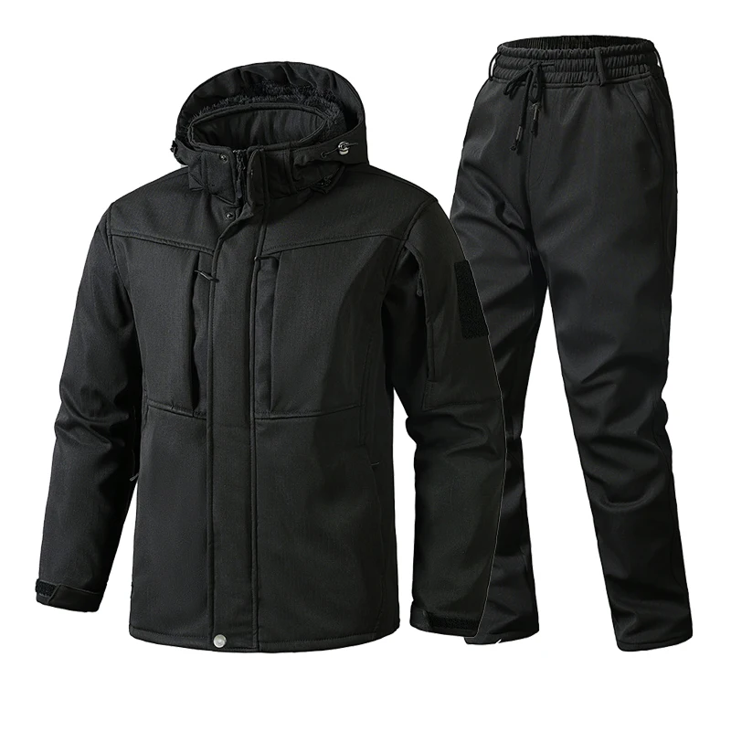 Winter Men Hiking Thermal Sets Man Waterproof Workwear Tactical Suits Men Jackets + Pants 2 Pieces Fleece Warm Windbreaker Suits
