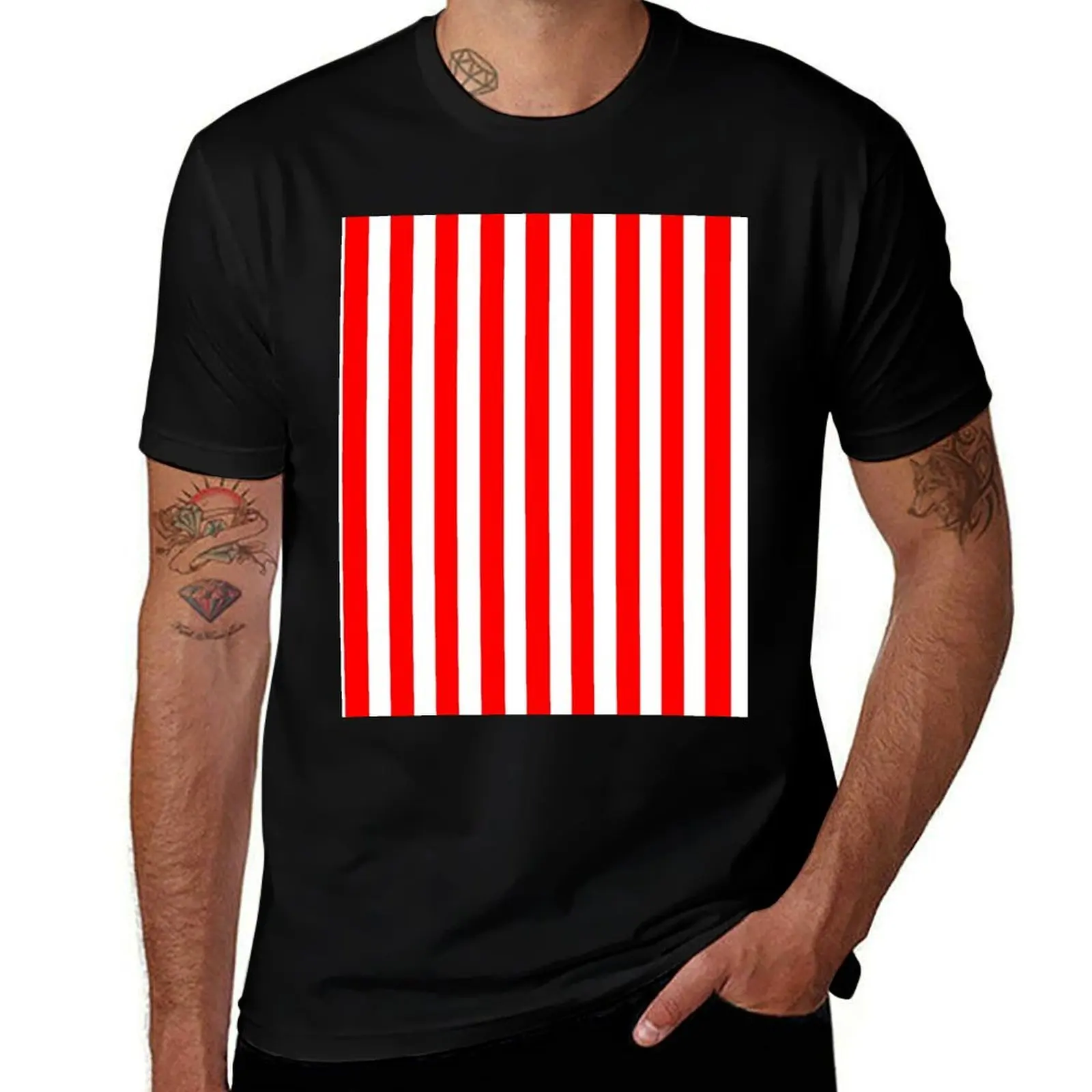 

Red Vertically-Striped T-Shirt plus sizes oversized tees anime figures mens graphic t-shirts funny