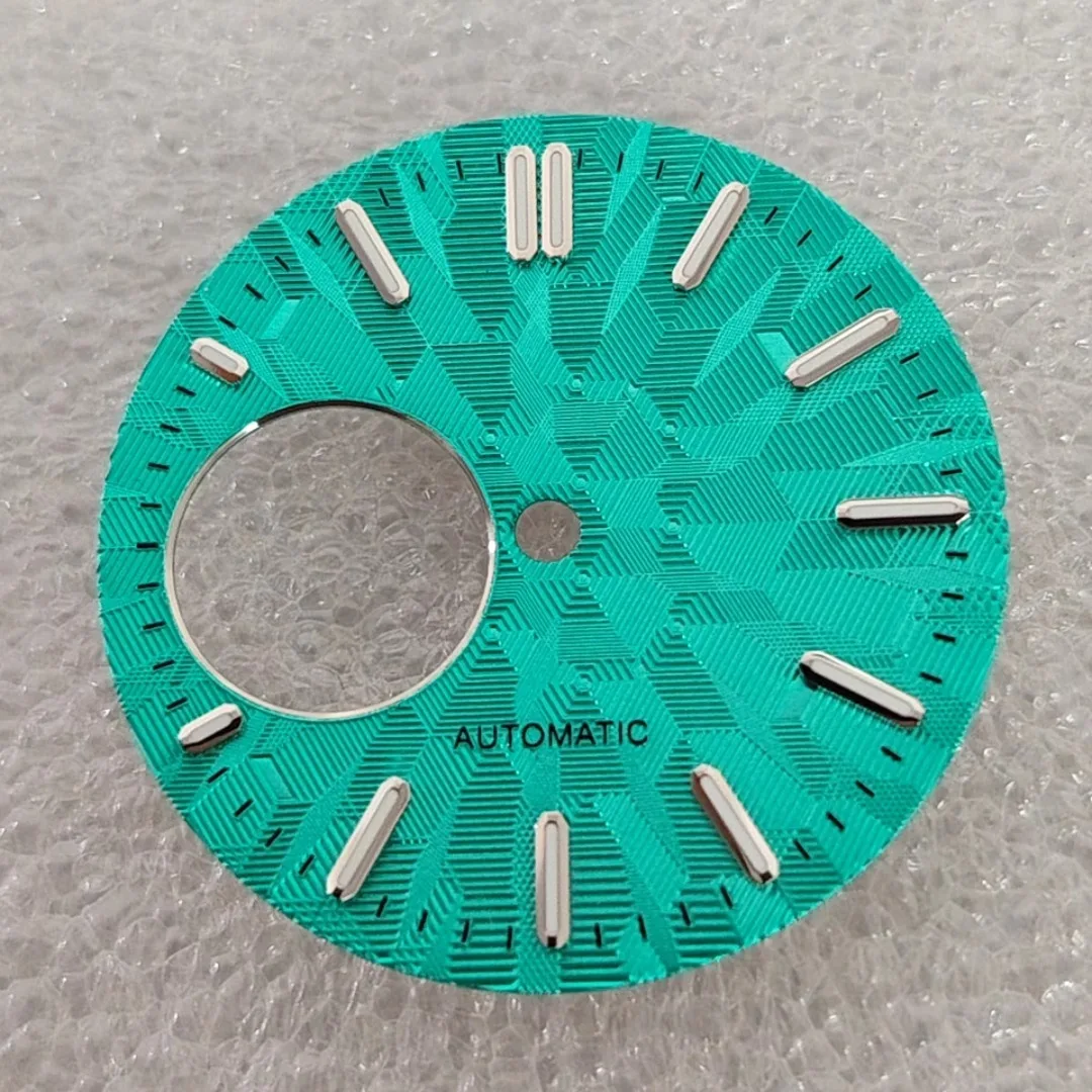 NH38 ساعة الطلب 28.5 مللي متر الأشكال الهندسية الملمس ساعة وجوه الأخضر مضيئة ساعة اكسسوارات لحركة NH38 #3