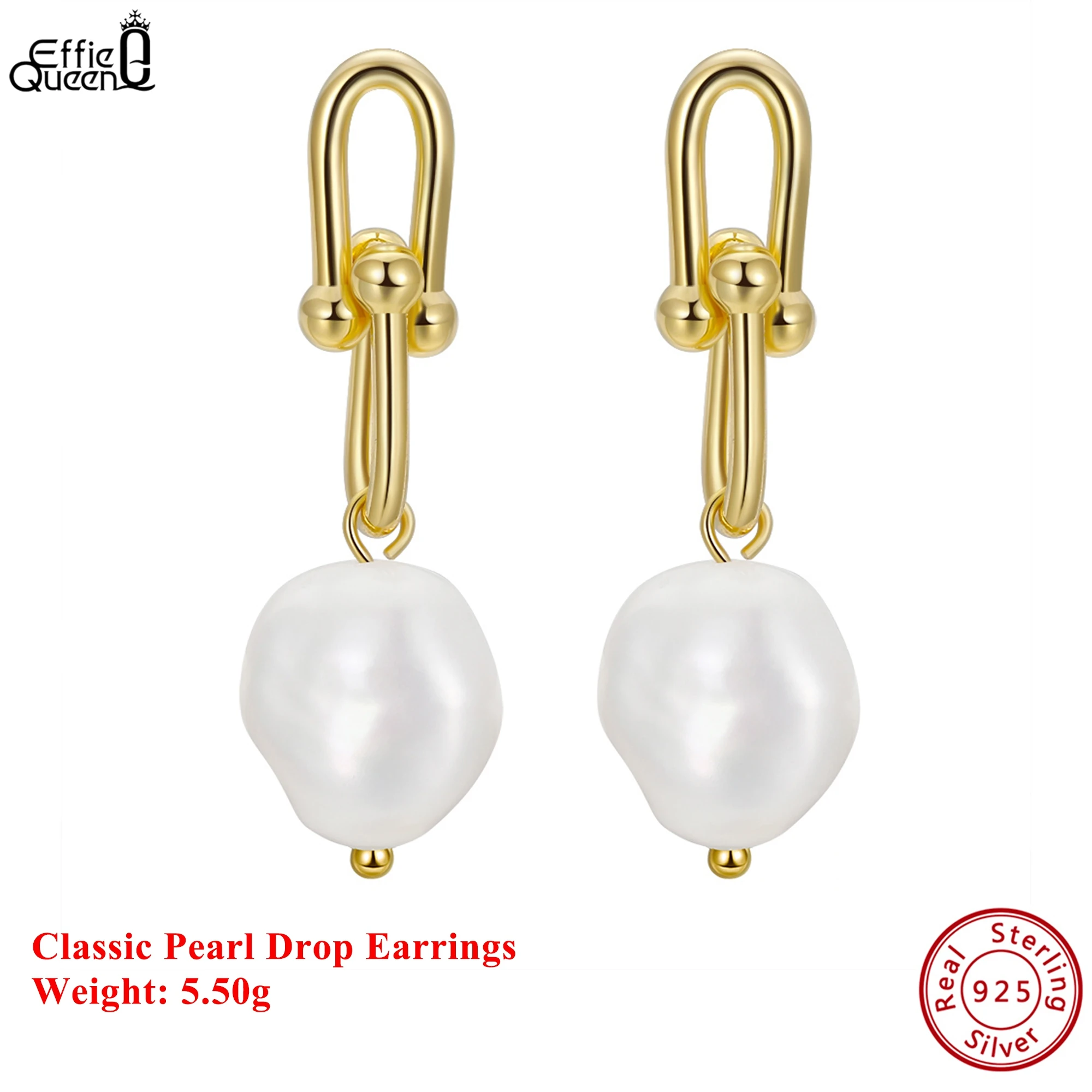 

Effie Queen 925 Pure Silver 14k Gold Oval Freshwater Pearl Drop Earrings Ideal Jewelry for Women Banquet Party Birthdays GPE54