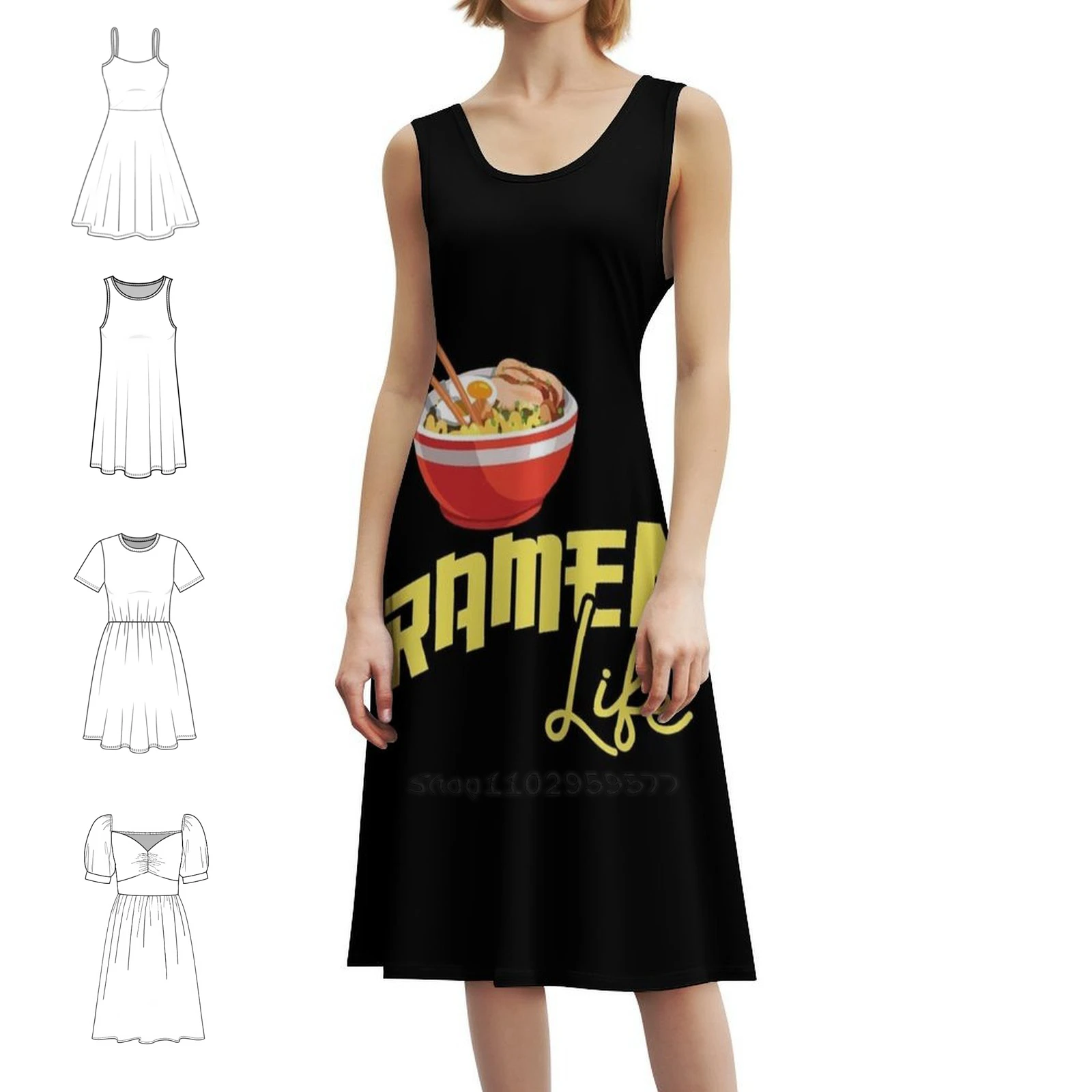 

Рамен Миска для лапши Life с палочками для еды Японская еда Богемное платье без рукавов с несколькими принтами Пляжное праздничное платье Рамен