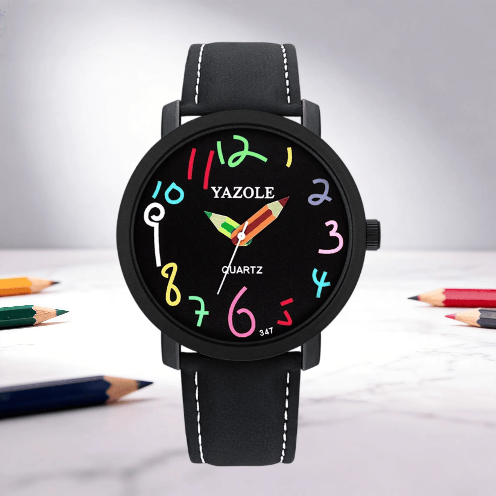 

YAZOLE Creactive Pencil Pointer Watches for Kids Boys Girls Fashion Casual Leather Belt Children's Quartz Wristwatch Clock Gift