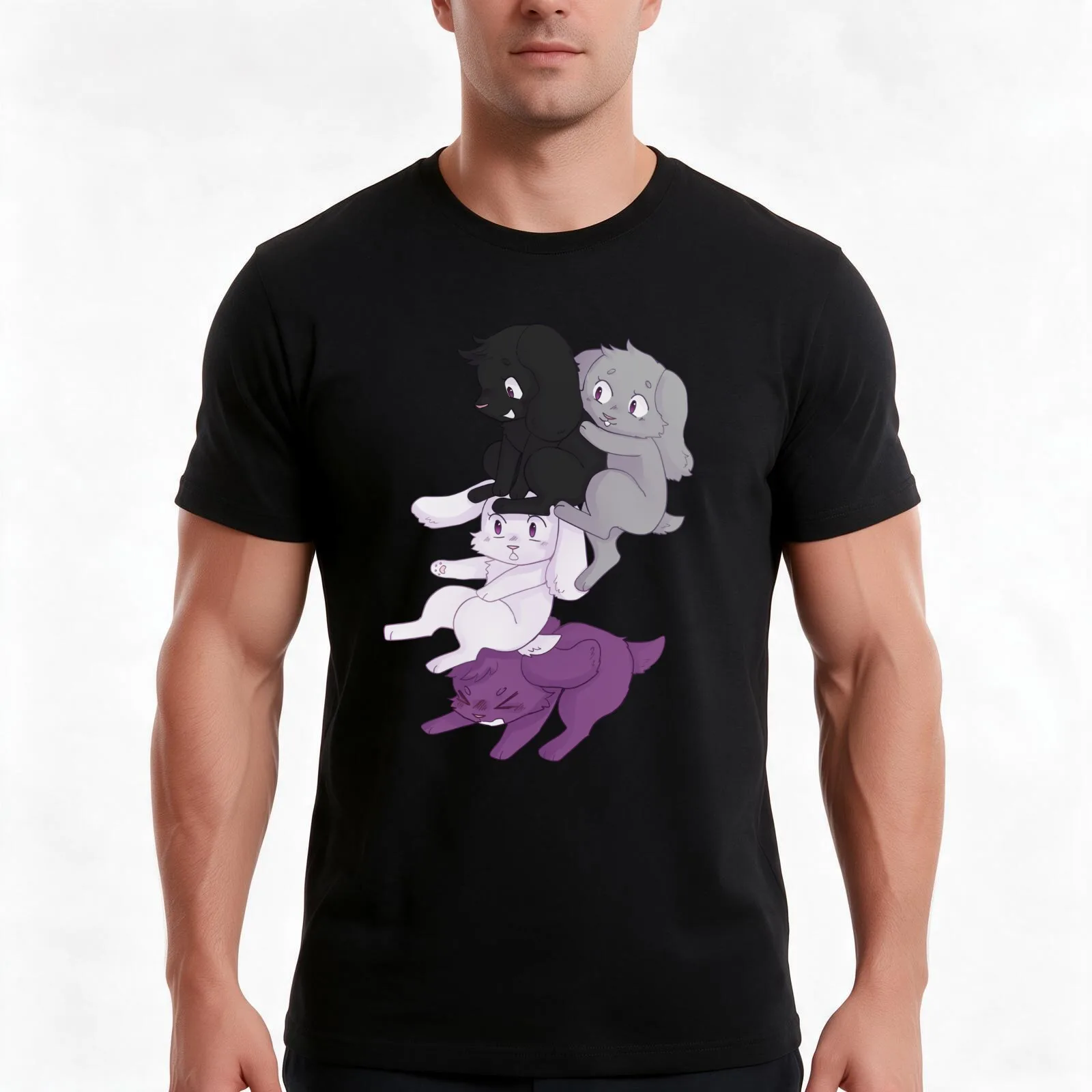 Asexual flag incognito bunnies, cute pride bunnies T-Shirt, Summer Casual Cotton Tee, Oversized Streetwear Tops, 100% Cotton
