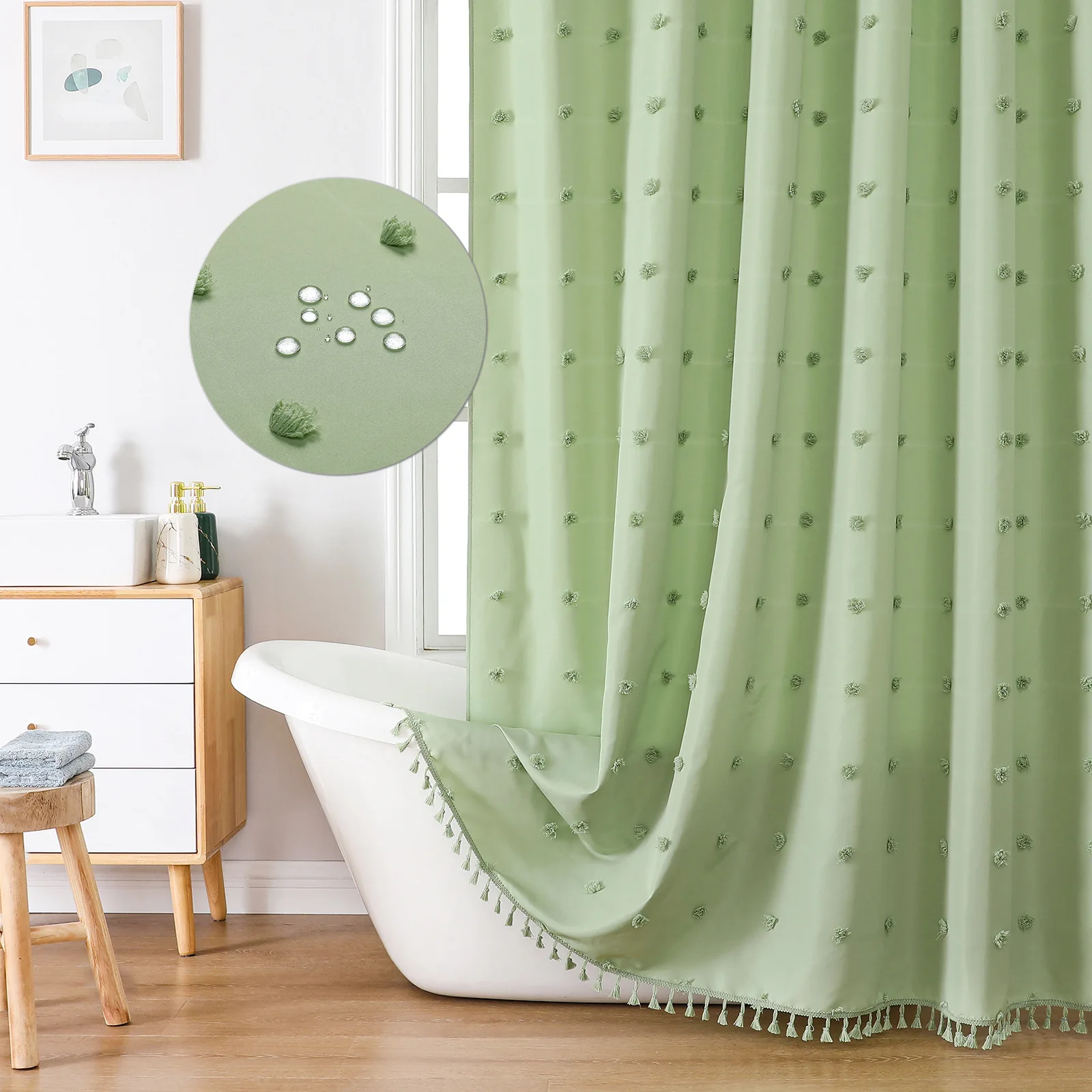 Jacquard Hollow Shower Curtain Waterproof 3D Embroidery Floral  Polyester Bathroom Toile Drape Shower Curtain Panel