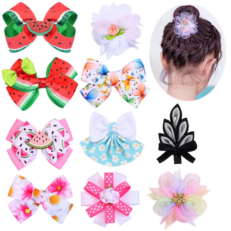 2Pcs Sweet Watermelon Hair Clip Mesh Flower Hairpins Korea Headwear Girls Side Barrettes Kids Headdres Hair Accessories