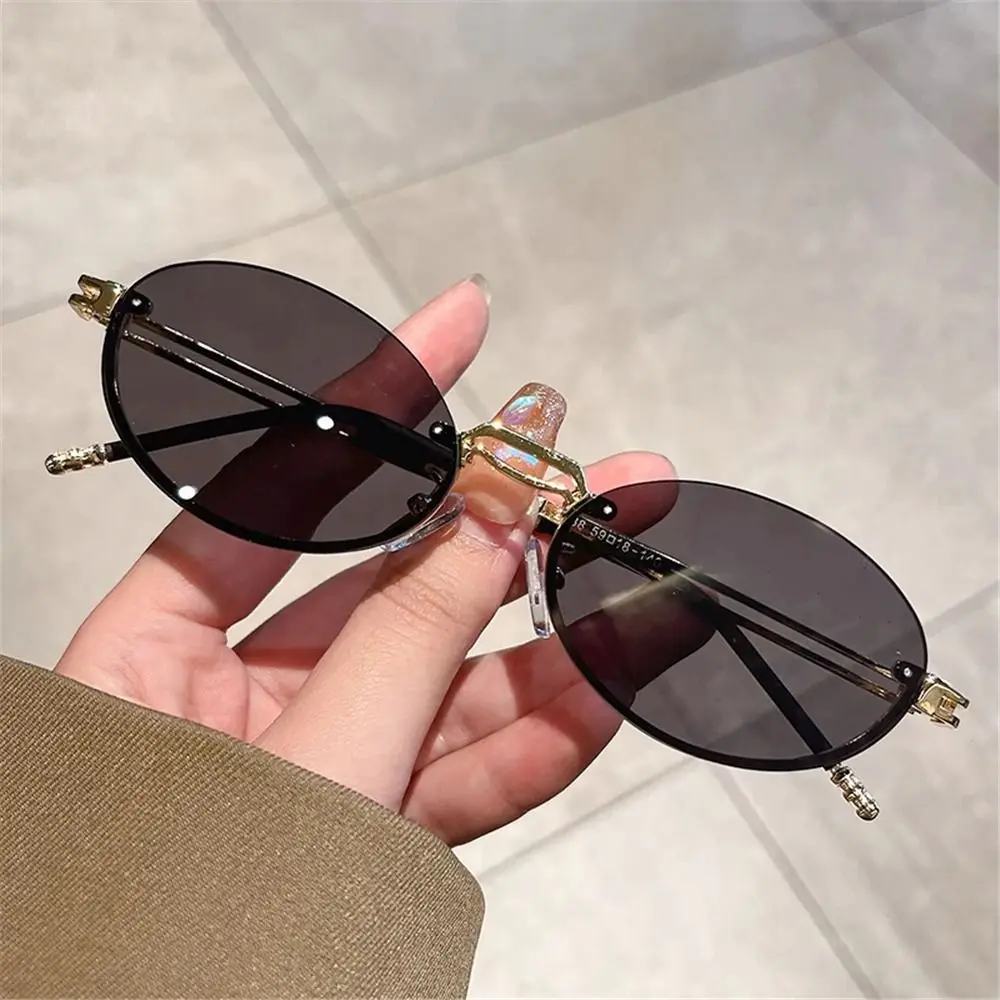 

Vintage Rimless Punk Sunglasses Gradient Lens UV400 Protection Oval Sun Glasses Metal Frameless Shades for Women & Men