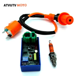 Motorcycle Racing DC 6PIN CDI Speed Limit DIP Switch Ignition Coil A7TJC Spark Plug Kit For ATV GY6 50 125 150cc Moped Scooter