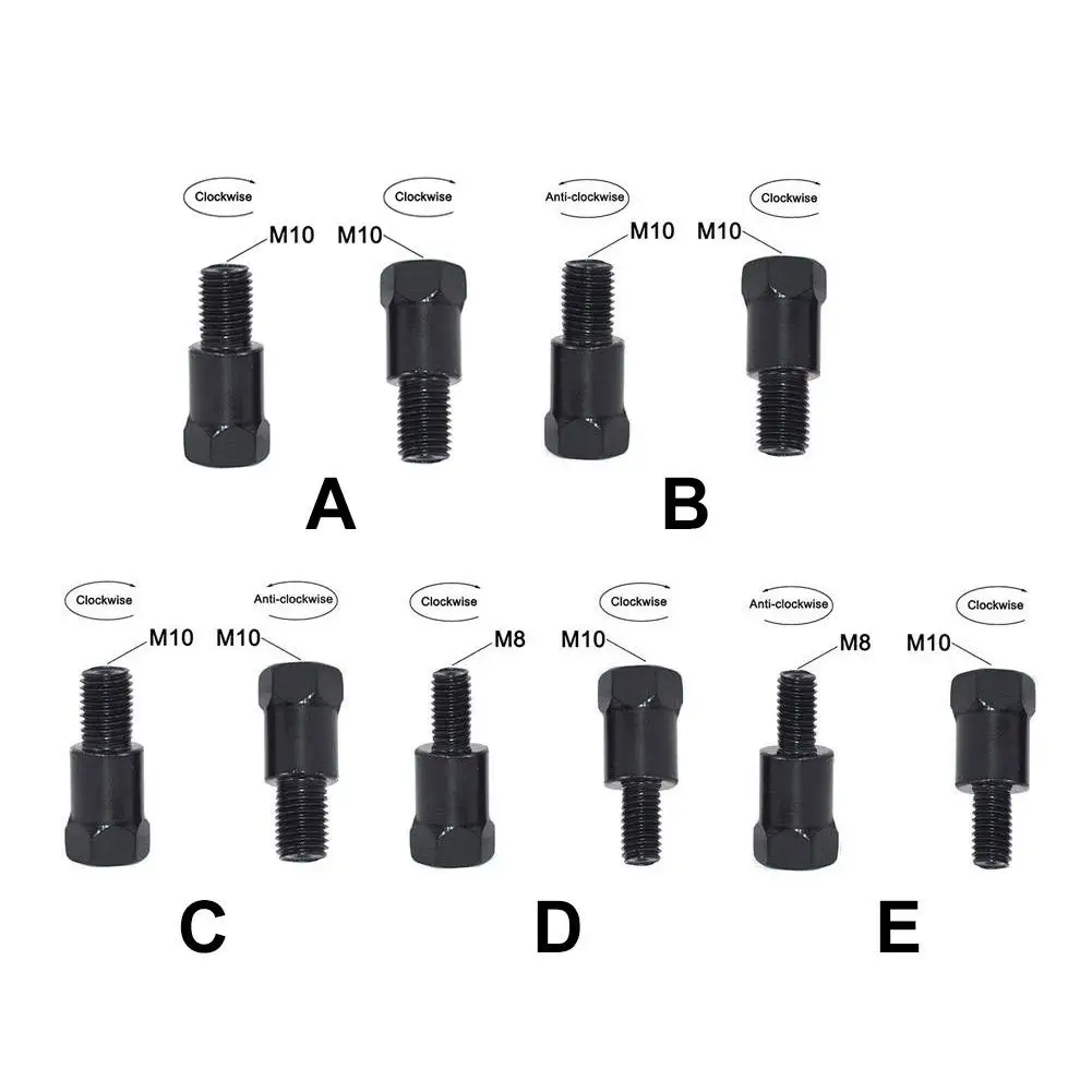 1 Pair Black Motorcycle Mirror Adapters M10 10MM M8 8MM Rearview Mirrors Conversion Bolt Clockwise Anti-clock Right Left Thread