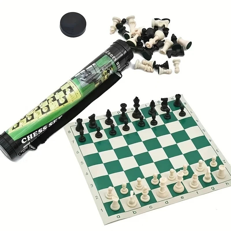 Outdoor Travel Portable Chess Set Barrel Folding Chessboard Plastic Chess Pieces Family Board Games Kids Chess Set