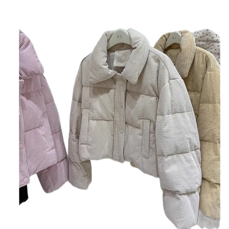 Chaqueta acolchada de algodón y pan de pana para mujer, versión coreana, abrigo de invierno para niña, chaqueta acolchada con cuello levantado para estudiante, pantalones cortos gruesos
