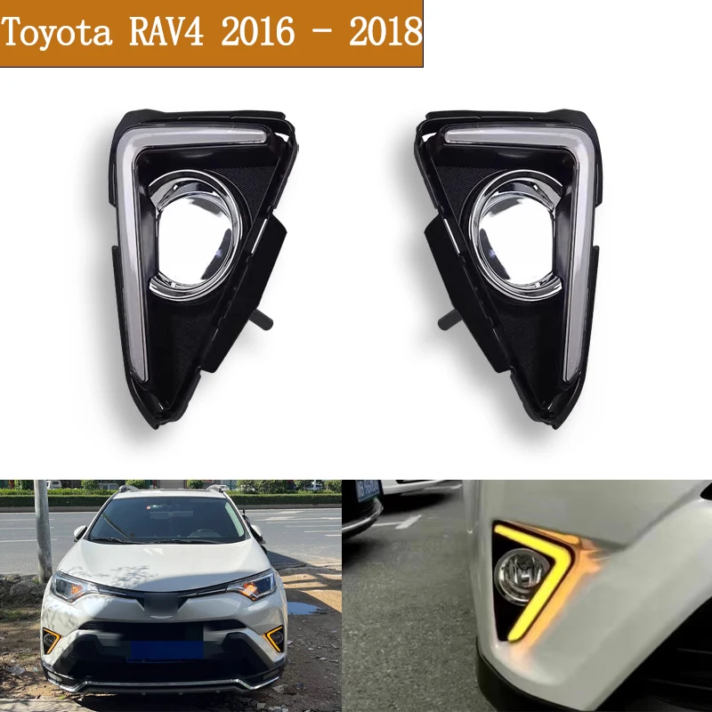 

2 Pcs For Toyota RAV4 2016 2017 2018 Car LED DRL Daytime Running Lights Turning Signal Fog Lamp Auto Lights Lamp Super Bright