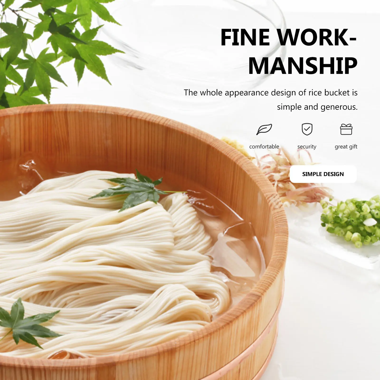 Cubo de Madera Japonés para Sushi, Recipiente Redondo para Mezclar Arroz con Salsas, para Servir Sashimi, Bibimbap, Compacto y Ligero para el Hogar