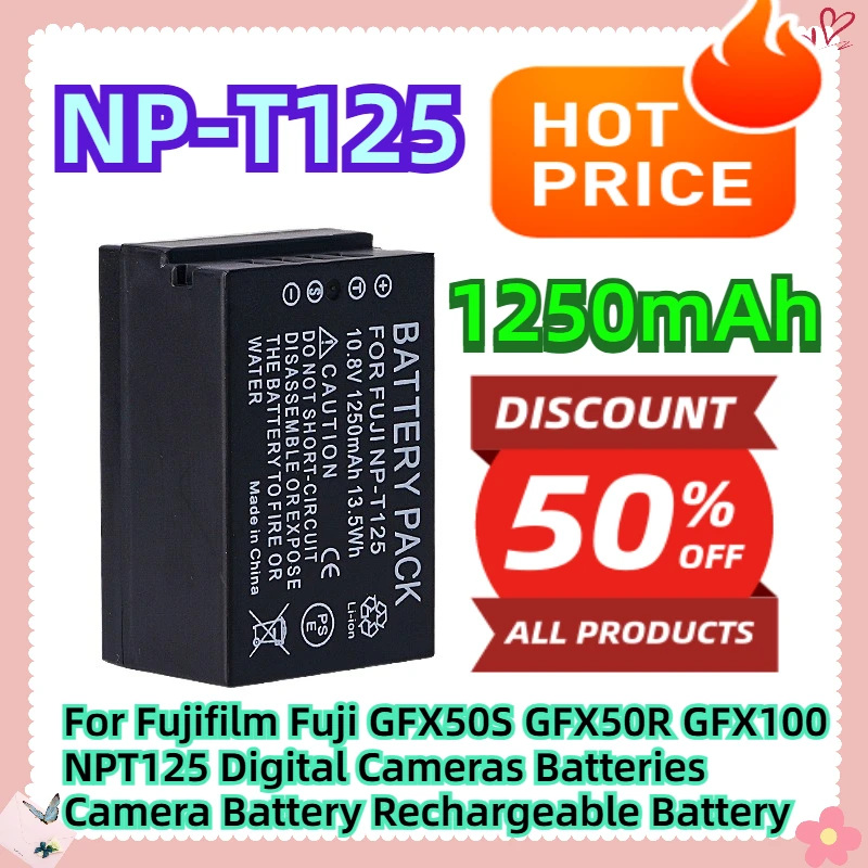 

NP-T125 1250mAh 3.7V For Fujifilm Fuji GFX50S GFX50R GFX100 NPT125 Digital Cameras Batteries Camera Battery Rechargeable Battery