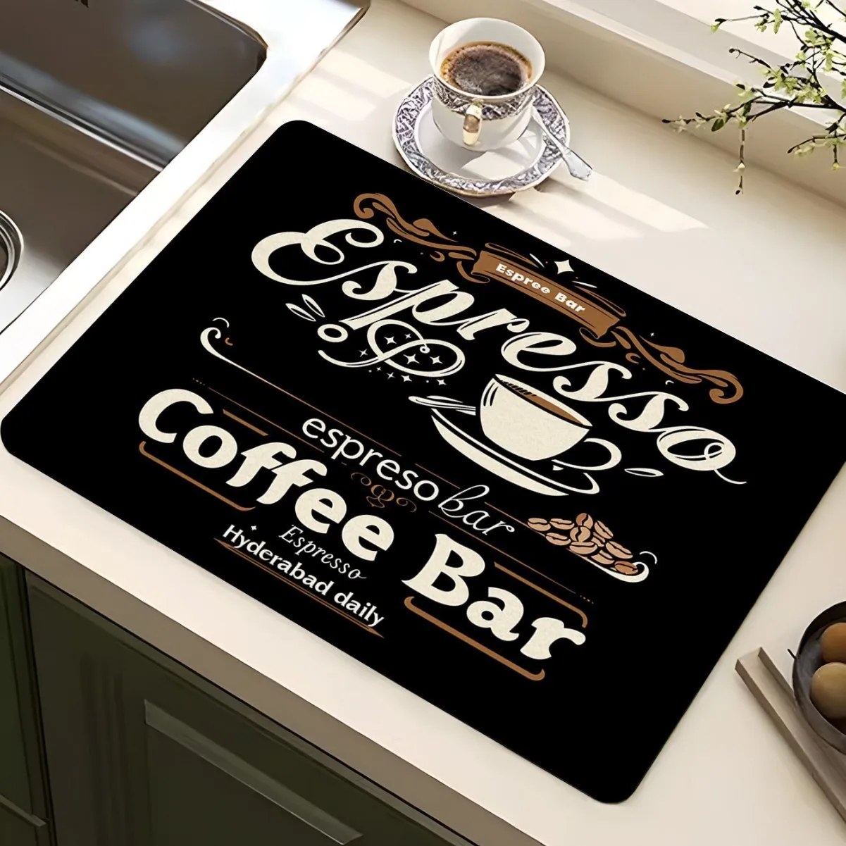 VIKAMA Küchenarbeitsplatten-Wasserabsorptionsmatte: Bestseller Kaffeemaschinen-Abtropfmatte, Schmutzabweisende Hitzebeständige Matte zur Dekoration