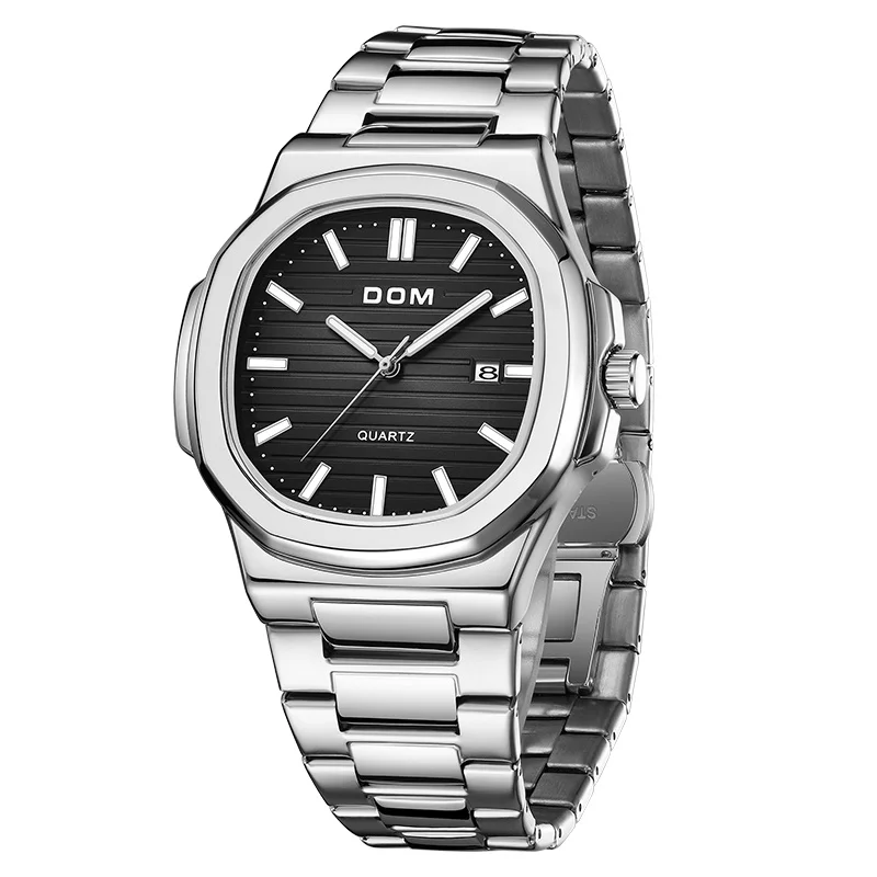 DOM 2024 New Luxury Watch Business Waterproof Male Clock Luminous Date Stainless Steel Square Quartz Men Watch reloj hombre
