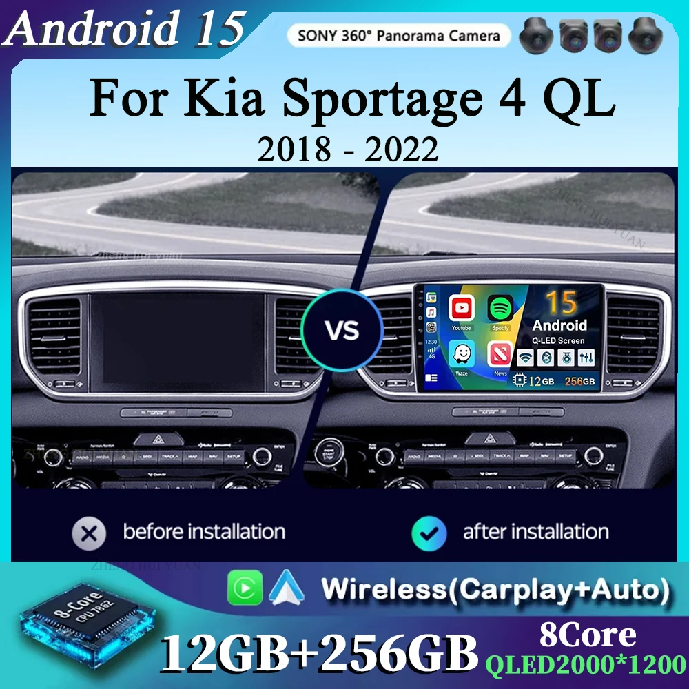 

Для Kia Sportage 4 QL 2018-2022 Android 15 12 + 256 ГБ 4G WIFI Автомобильный радиоприемник Carplay Авто Мультимедийный стерео видеоплеер GPS Navigati