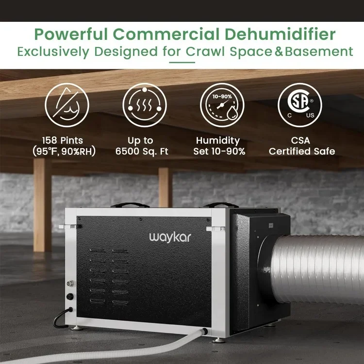 for Pints Commercial Dehumidifier for Crawl Spaces, Dual Duct HVAC Industrial Dehumidifier with Drain Hose