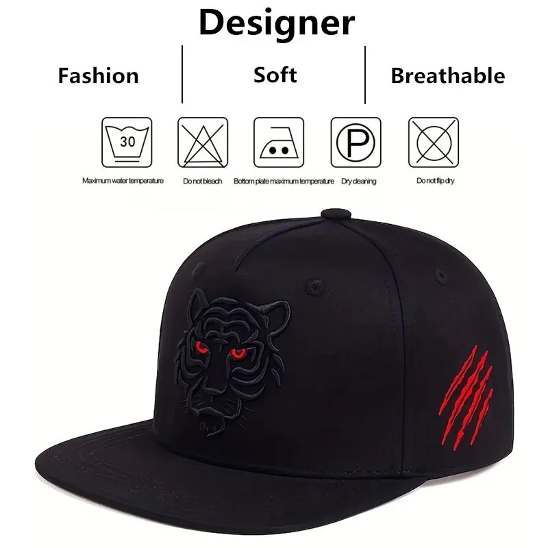 Unisex Tiger Embroidered Hip-hop Hats Outdoor Adjustable Casual Baseball Caps Sunscreen Hat