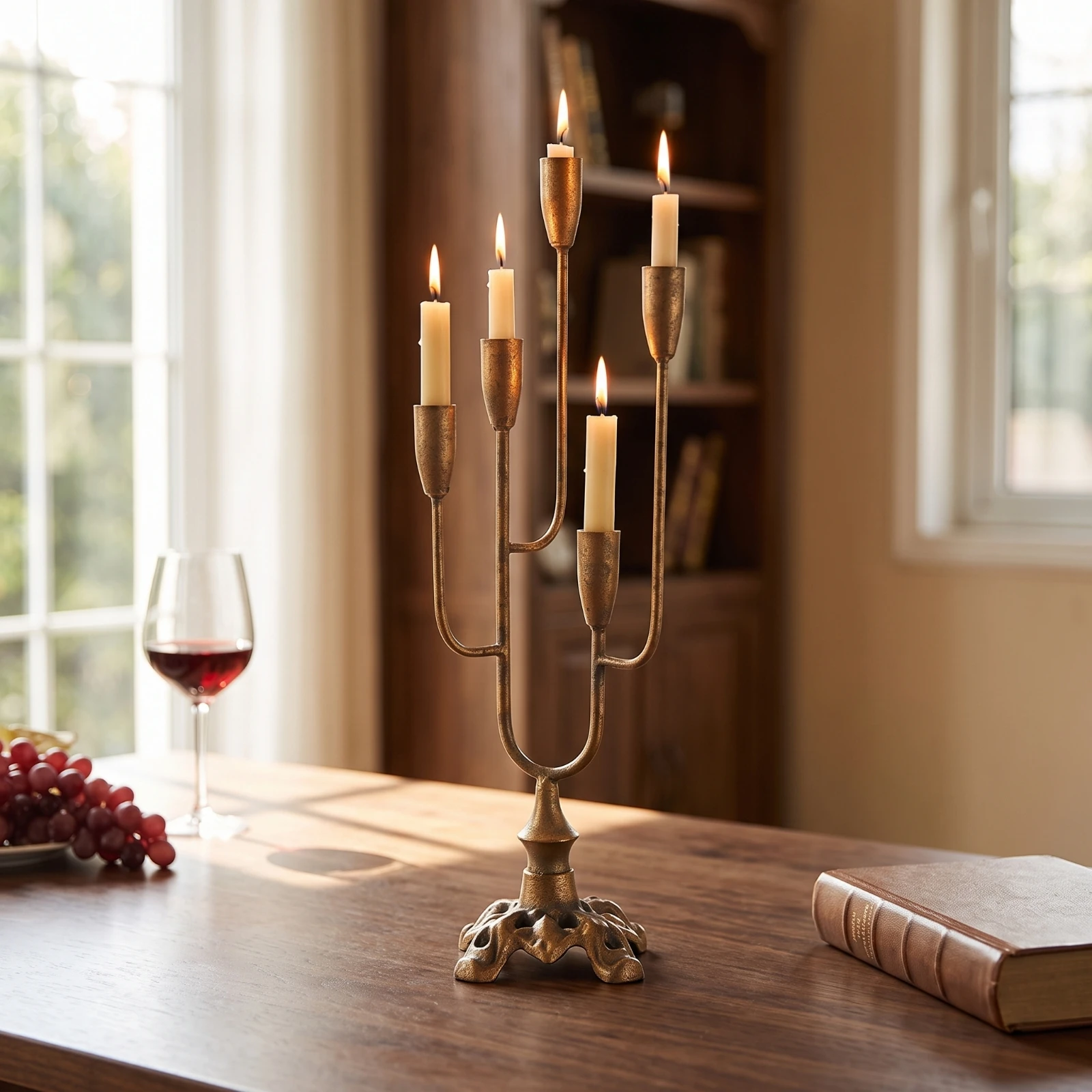 Five-Arm Candelabra Tall Candlestick Holder with Five Arms Portavelas Alto Sculpted Candelabro De Cinco Brazos Decorativo