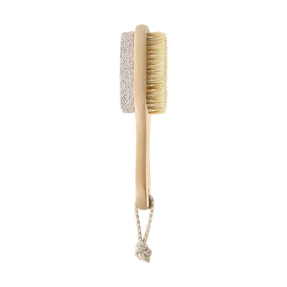 

Bristle Brush Pumice Stone Scrubber Foot Exfoliator Natural Callus Remover Wooden Handle Pedicure Tool Dead Skin
