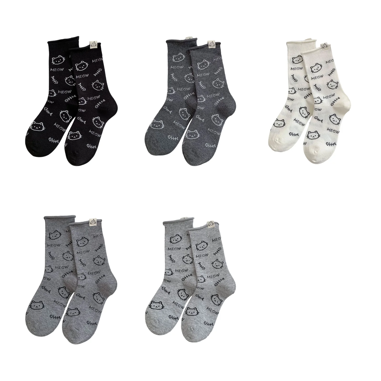

Универсальные осенне-зимние бесшовные носки для котят средней длины, 5 цветов (черный/темно-серый/белый/средне-серый/светло-серый)