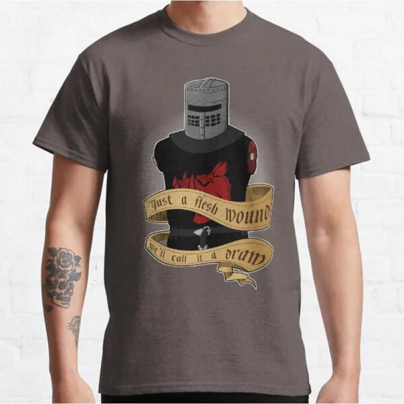 

Funny Monty python The Black Knight Rises Black Knight Humor gift T shirt for men Large size Tops 100% cotton printed tee