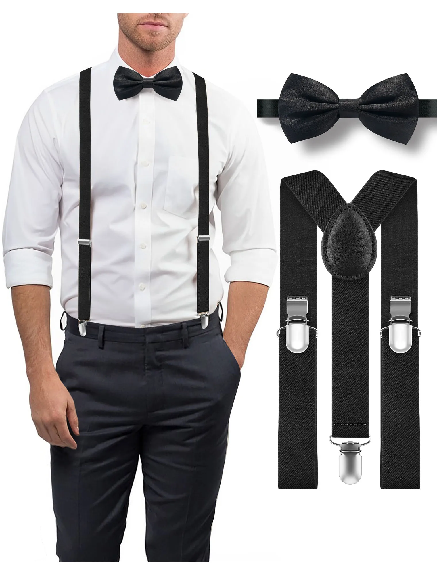 Men's Adjustable Y Shape Suspenders Bow Tie Set