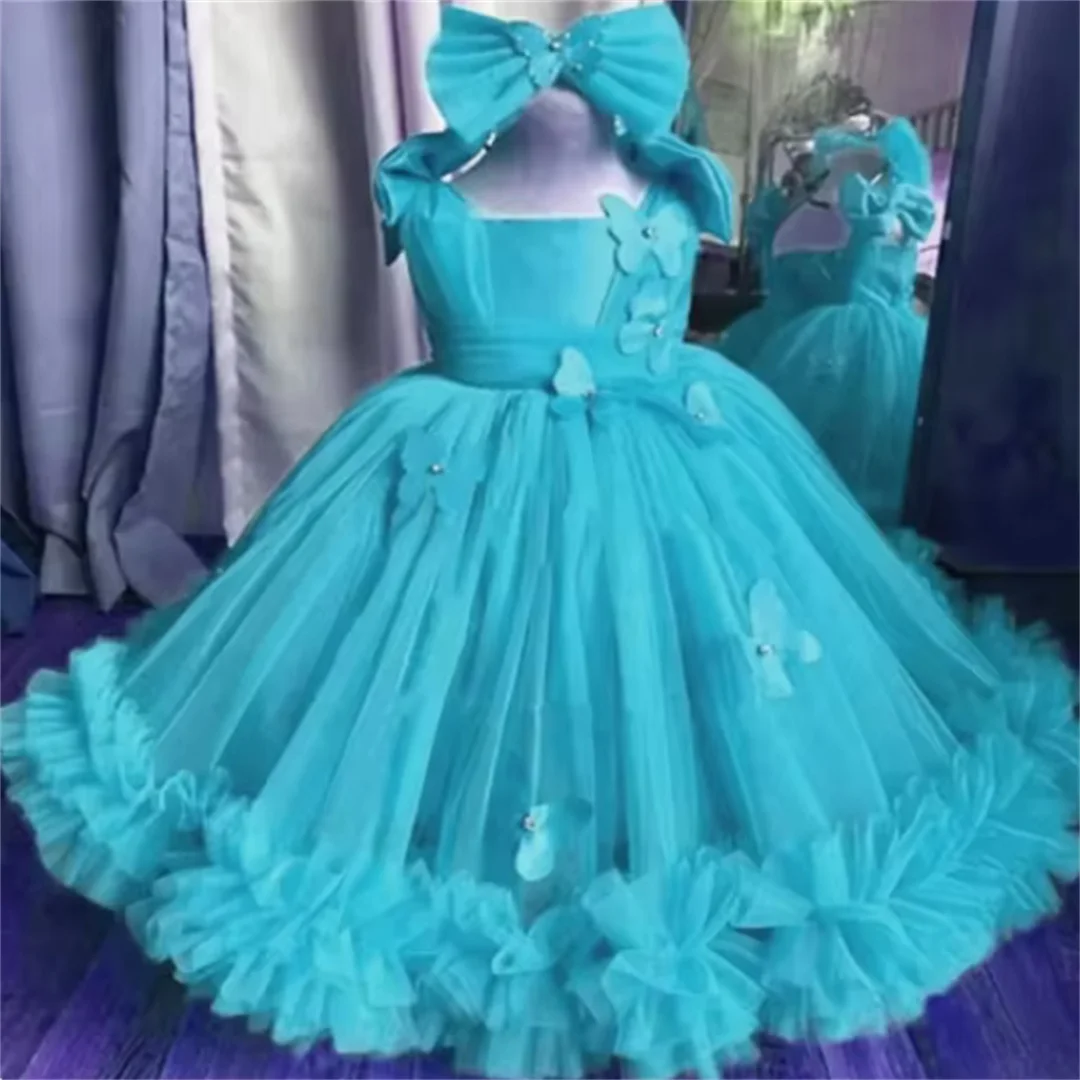 Cute Flower Girl Dresses For Wedding Puffy Tulle 3D Butterflies Princess Birthday Party Ball Gowns First Communion Dress