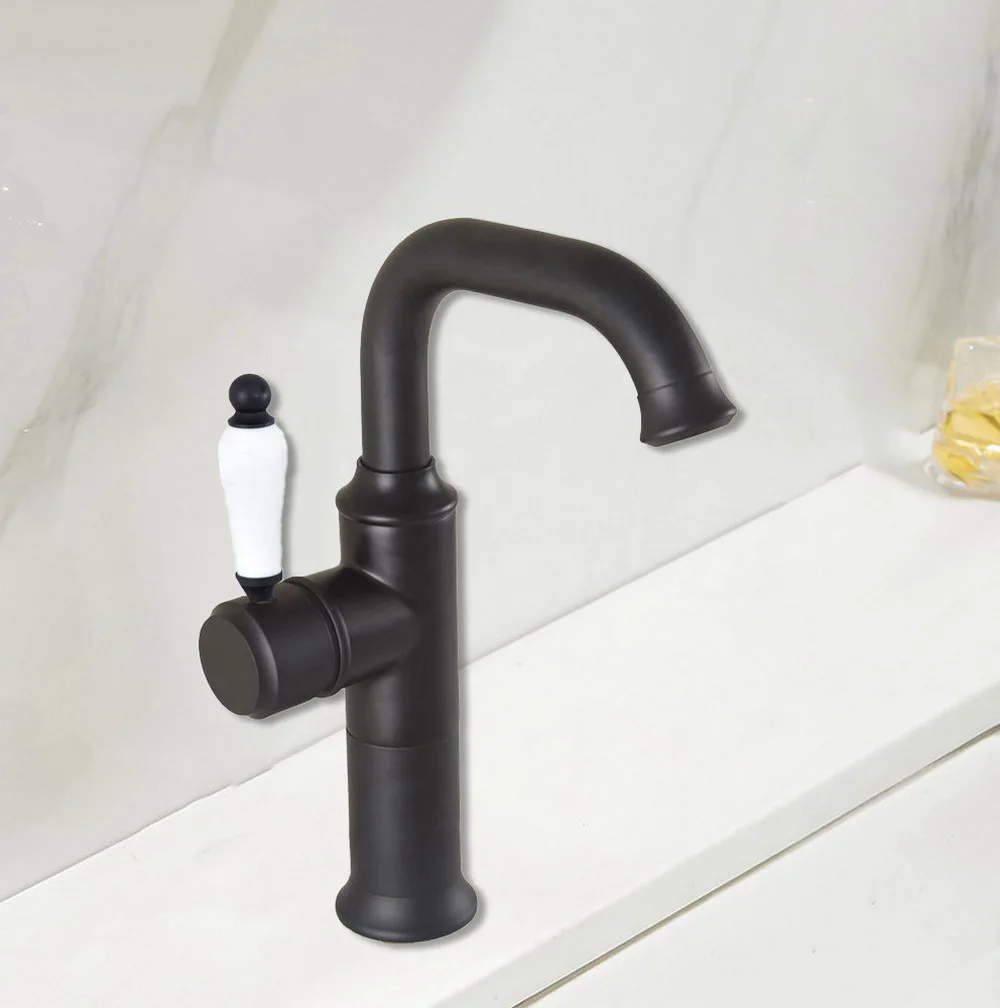 

Black Color Brass Kitchen Wet Bar Bathroom Vessel Sink Faucet Single Hole Swivel Spout Mixer Tap asf948