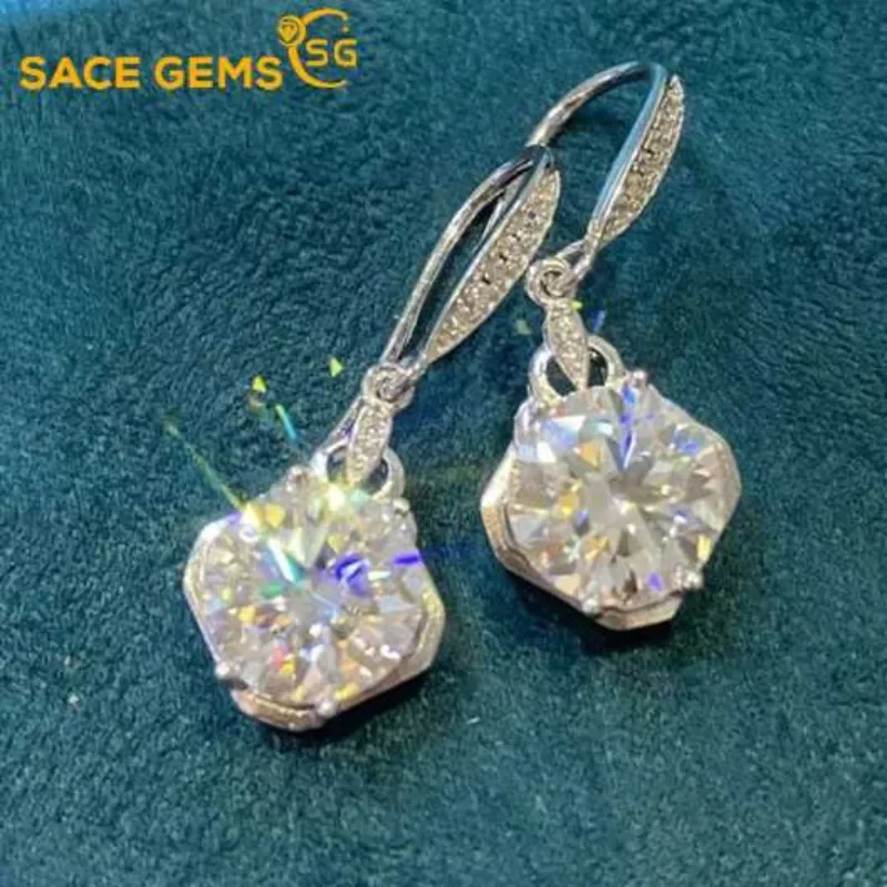 

SACEGEMS GRA Certified D Color 6ct Moissanite 925Sterling Silver Plated with 18k White Gold Drop Earrings for Women Fine Jewelry