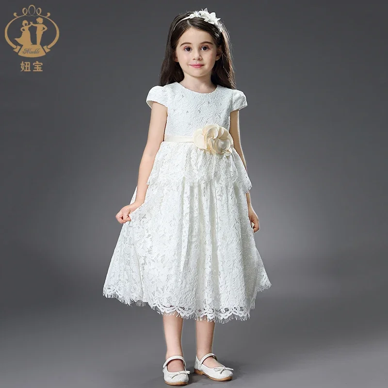 

Girl Formal Fairy Embroider Lace Princess Adorable Dress for Bridesmaid Wedding and Party Kid Costume 2022