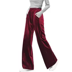 Fashion Chic Women Long Pants Spring Autunm Velour Warm Pants High Street Vintage Velvet Trousers pantalones de muje wine red