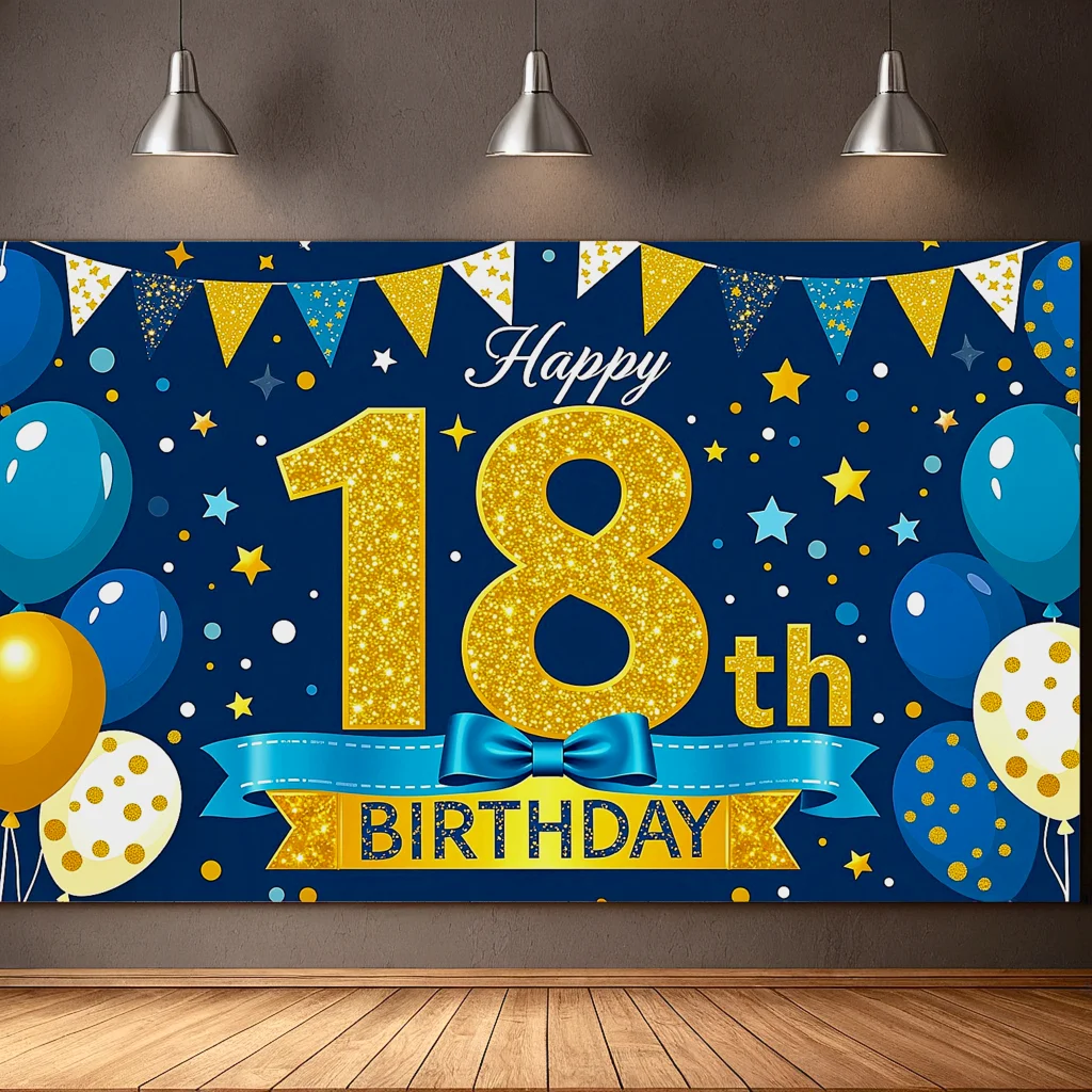 

Polyester Happy Birthday Banner Backdrop Decorative Photography Props 18th Birthday Celebration Background Party Decorations