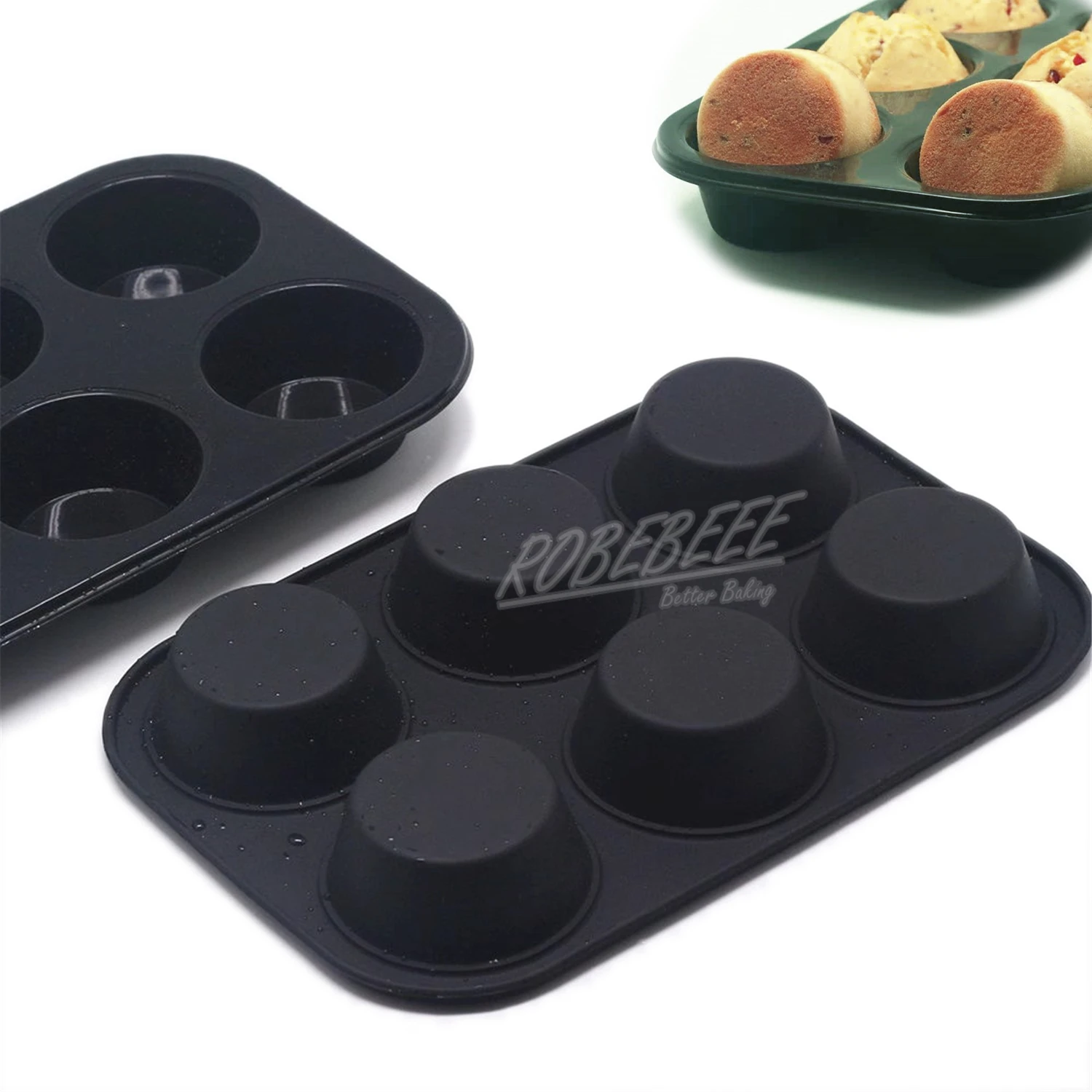 6 Cavities Round Shape Premium Silicone Cake Cups Muffins Cupcake Molds Cheese Bread Holder Pan DIY Home Bakery Supplies