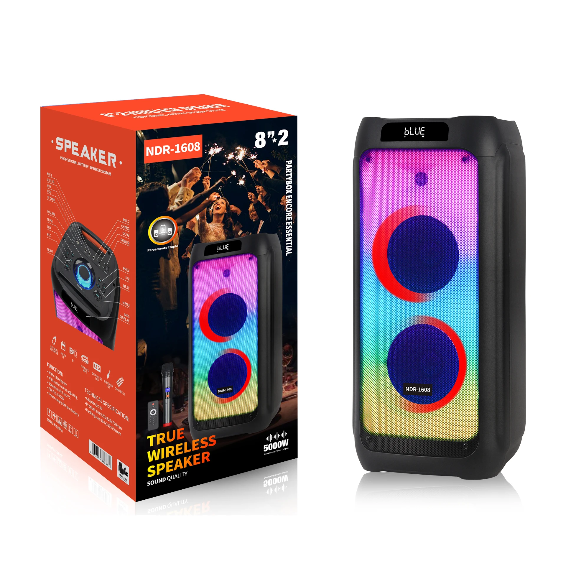 

NDR-1608 Portable Wireless Karaoke Speaker With RGB LED Lights High Quality Plastic Partybox Ultimate Party Experience Hot Sale