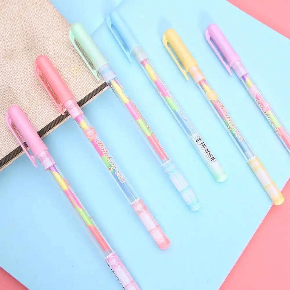 6pcs/set Office Supplies 7 Colors Candy Text Marker Gel Pen Draw Glitter 0.8mm Change 7 Colors Gel Pen Cute INS Stationery