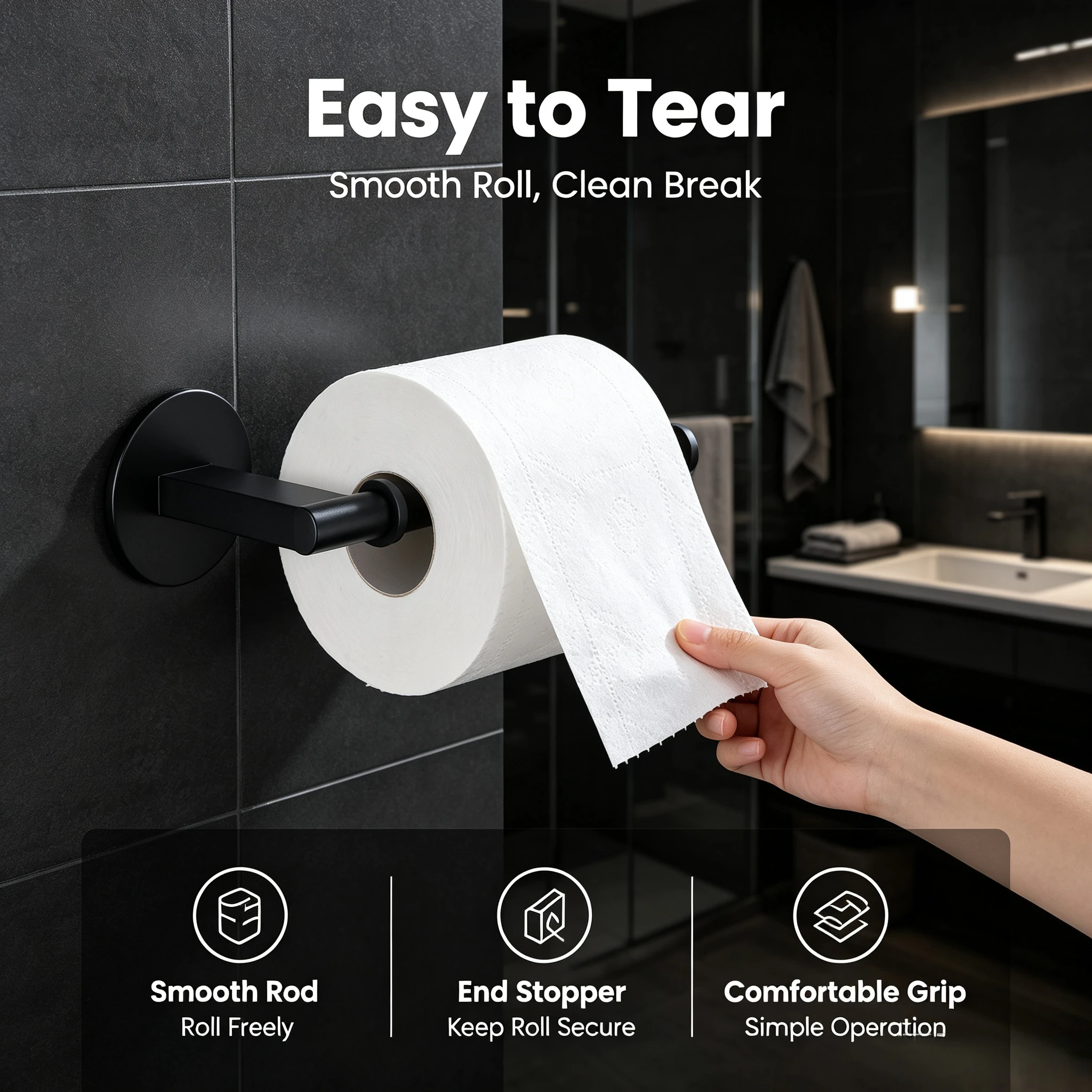 Black Strong Adhesive Toilet Paper Holder Bathroom Aluminum Alloy Tissue Roll Holder Wall Mounted Kitchen Accessories No Dill