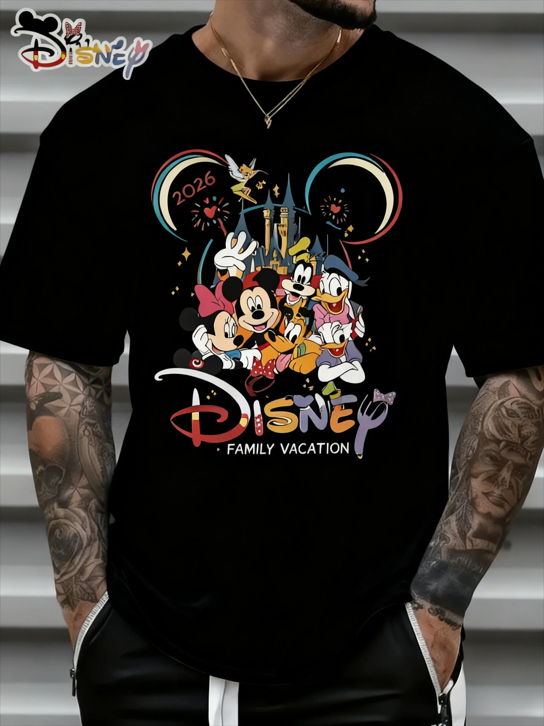 

Disney Cartoon Castle Co Branded Printed T-shirt 2026 Men's and Women's Summer New Harajuku Large Loose Casual Short Sleeve Top