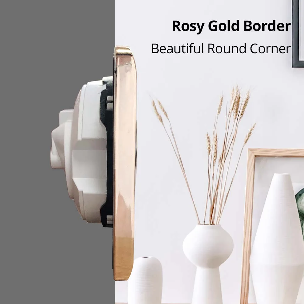 Wallpad 1 2 3 4 Gang Wall Light Switch With Blue LED Indicator Wall Power Socket Gold PC Brushed Panel TV RJ45 TEL EU Socket